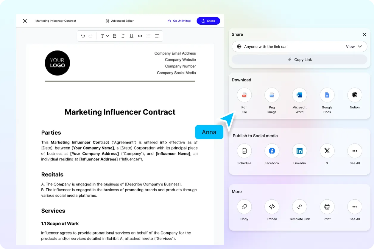 Free AI Influencer Agreement Generator, Free Influencer Contract Maker Online